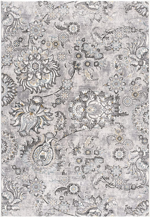 2' X 10' Grey Floral Power Loom Stain Resistant Area Rug - 606114462897
