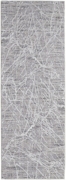 8' Taupe And Gray Abstract Power Loom Distressed Stain Resistant Runner Rug - 606114134022