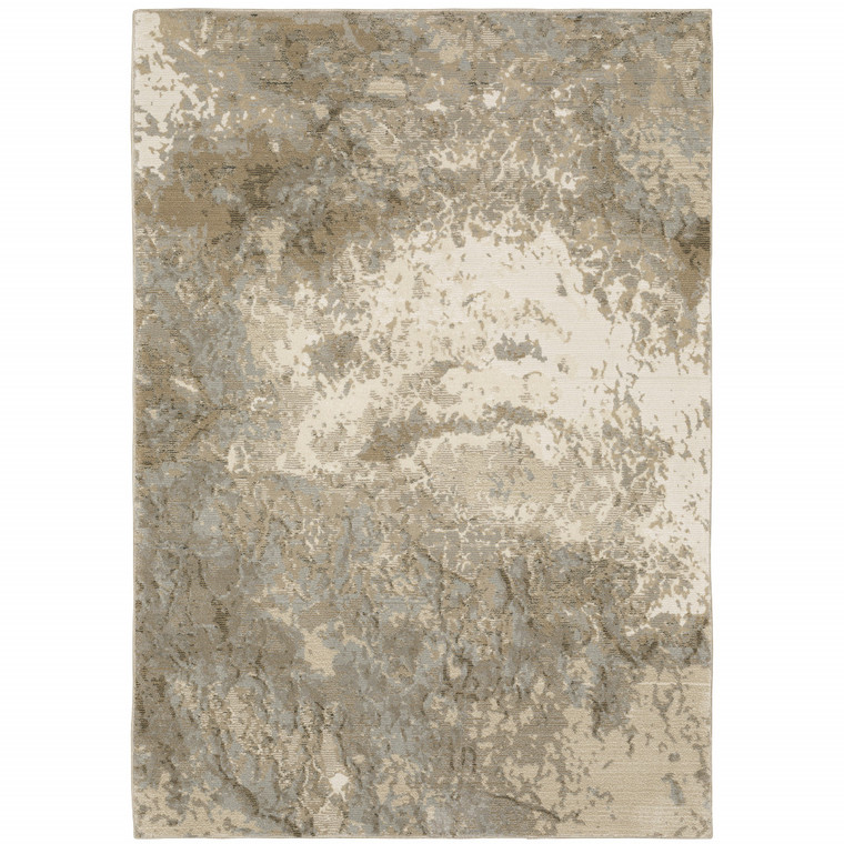 5' X 7' Grey Beige And Ivory Abstract Power Loom Stain Resistant Area Rug - 606114619024