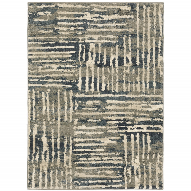 Homeroots Home Decor 8' x 10' Abstract Area Rug, Blue and Beige, Power Loom Stain Resistant