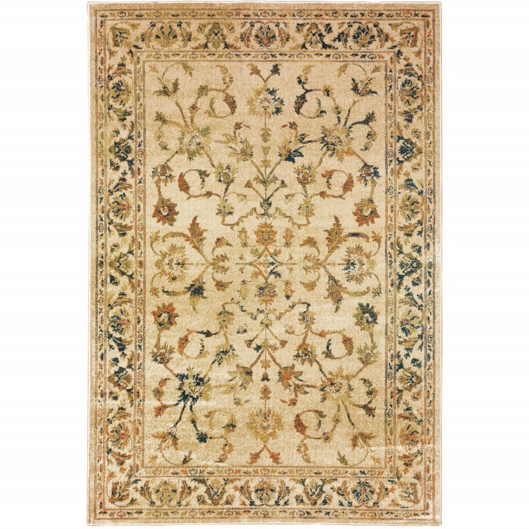 6' X 9' Beige Gold And Teal Oriental Power Loom Stain Resistant Area Rug - 606114602521