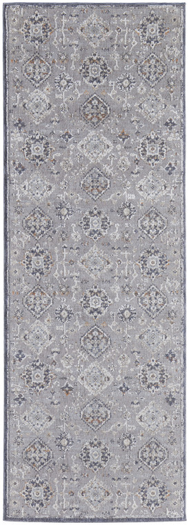 8' Gray Floral Power Loom Stain Resistant Runner Rug - 606114129431