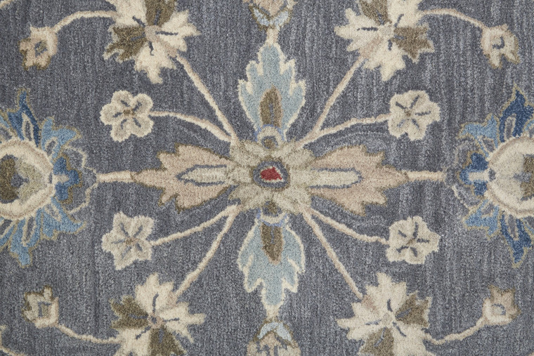 5' X 8' Gray Ivory And Red Wool Floral Tufted Handmade Stain Resistant Area Rug - 606114139577