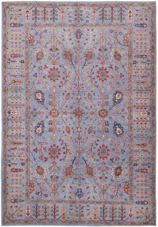 5' X 8' Gray Blue And Red Floral Power Loom Area Rug - 606114142485