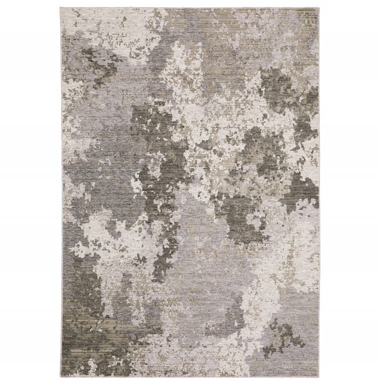 3' X 5' Grey Ivory Beige Tan Brown And Black Abstract Power Loom Stain Resistant Area Rug - 606114609728