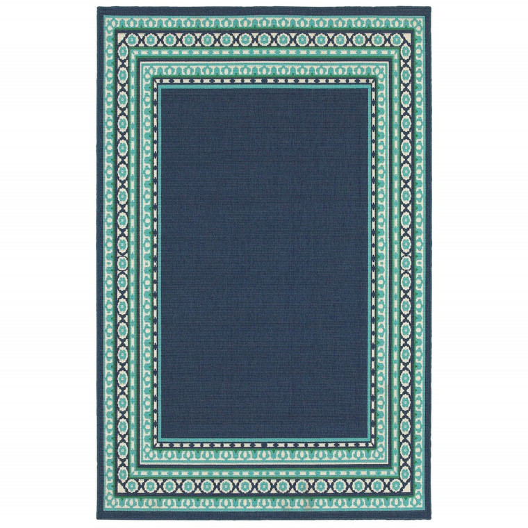 Homeroots Home Decor 9' x 13' Navy and Green Geometric Indoor Outdoor Area Rug