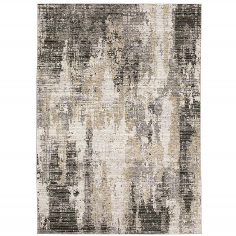 Homeroots Home Decor 5' x 8' Abstract Power Loom Stain Resistant Area Rug, Grey Beige Charcoal Brown Tan and Ivory