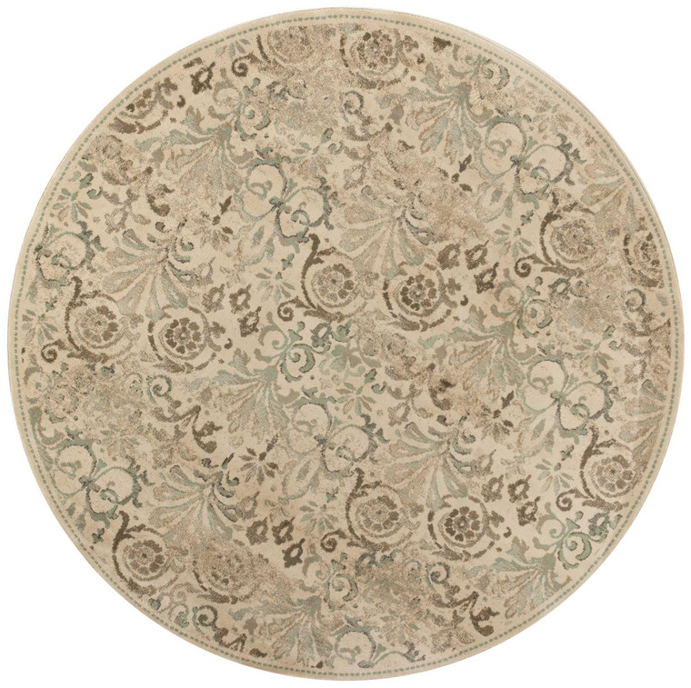 8’ Ivory and Light Green Round Area Rug - 4512822804163