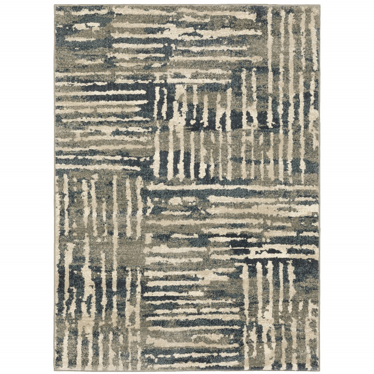 5' X 7' Blue And Beige Abstract Power Loom Stain Resistant Area Rug - 606114598428