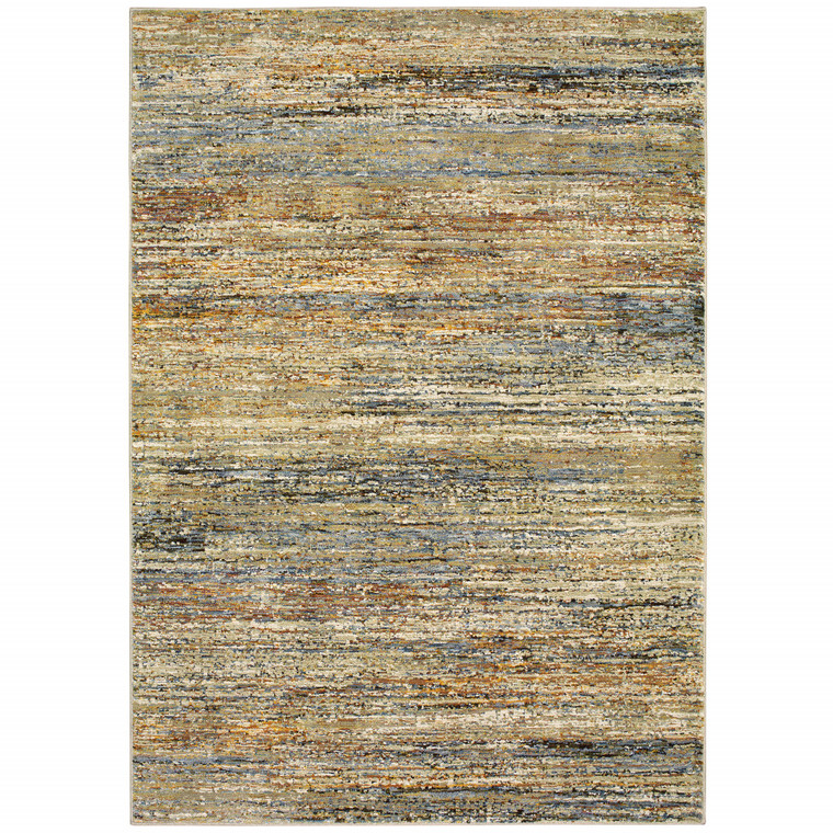 2' X 3' Gold Grey Tan Blue Green And Brown Abstract Power Loom Stain Resistant Area Rug - 606114569503