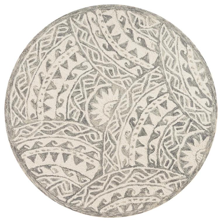 4’ Round Gray Decorative Waves Area Rug - 808230038097