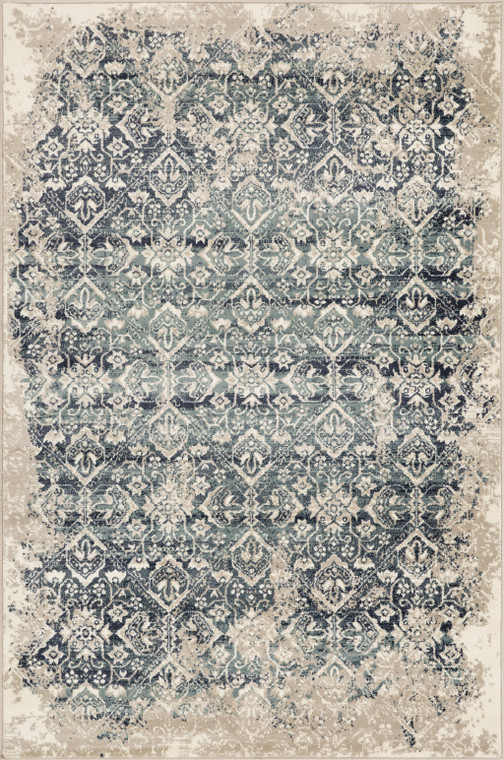 3’ x 5’ Beige Blue Distressed Diamonds Area Rug - 606114612063