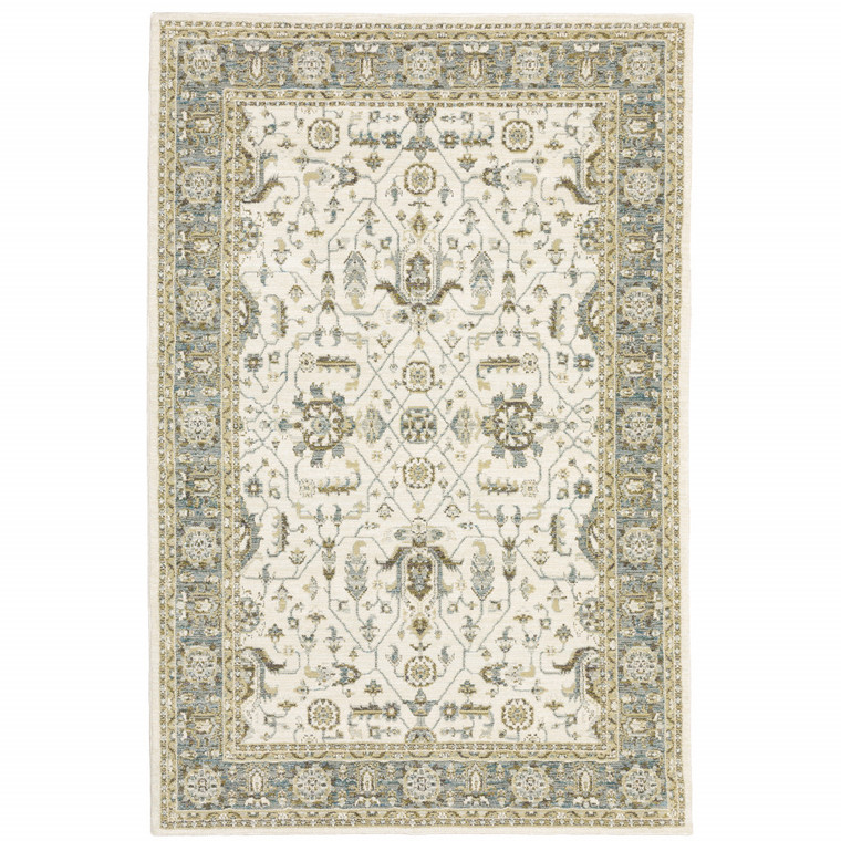 2' X 3' Ivory And Blue Oriental Area Rug