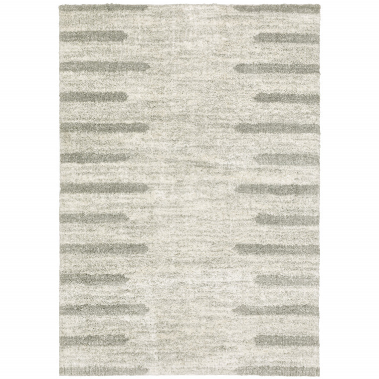 2' X 3' Ivory And Grey Geometric Shag Power Loom Stain Resistant Area Rug Polyester