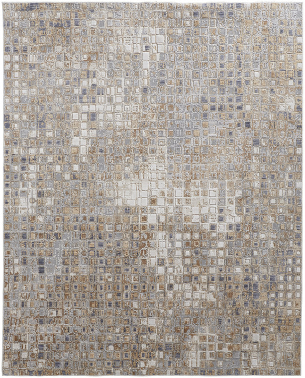 2' X 3' Tan Ivory And Blue Geometric Power Loom Distressed Area Rug - 606114133117