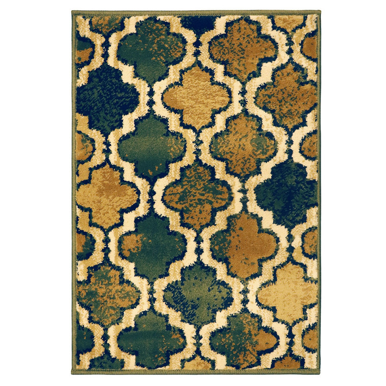 2' X 3' Green Quatrefoil Power Loom Distressed Stain Resistant Area Rug - 606114075837