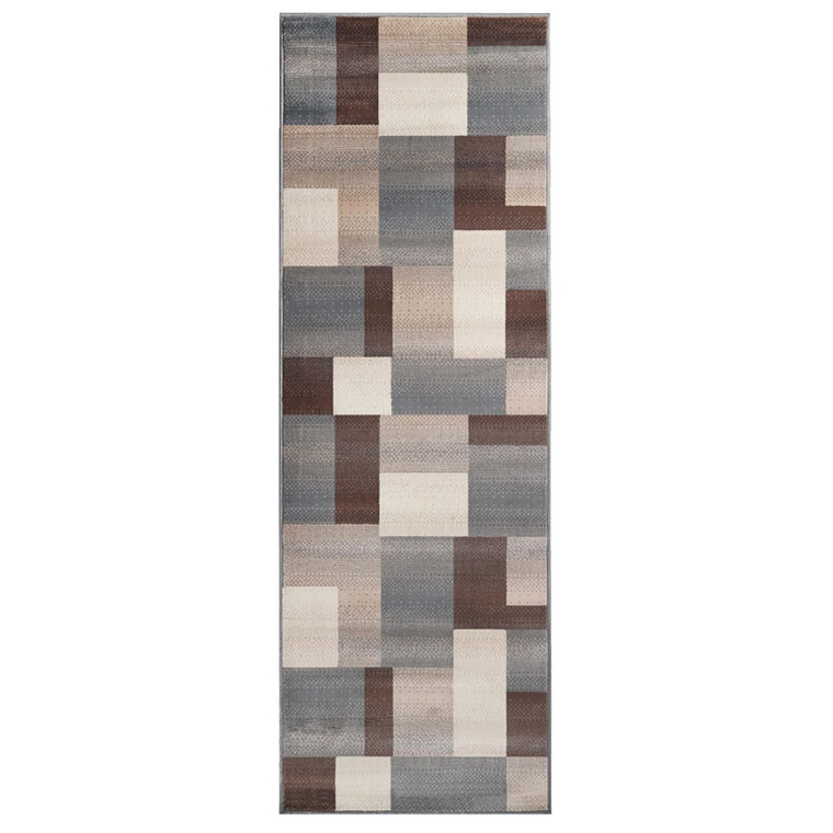 10' Gray Tan And Brown Patchwork Runner Rug