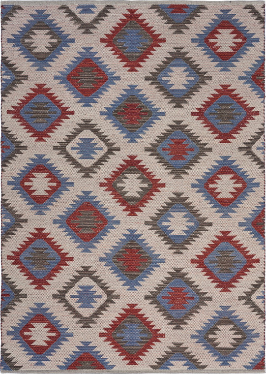 5' X 7' Red and Blue Geometric Diamonds Area Rug