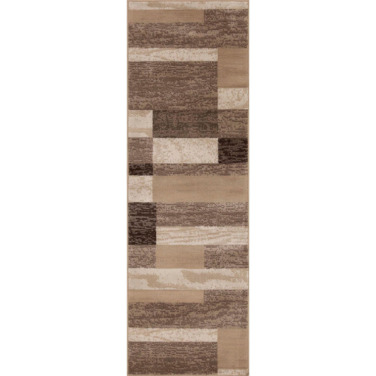 8' Beige Patchwork Power Loom Stain Resistant Runner Rug - 606114069850