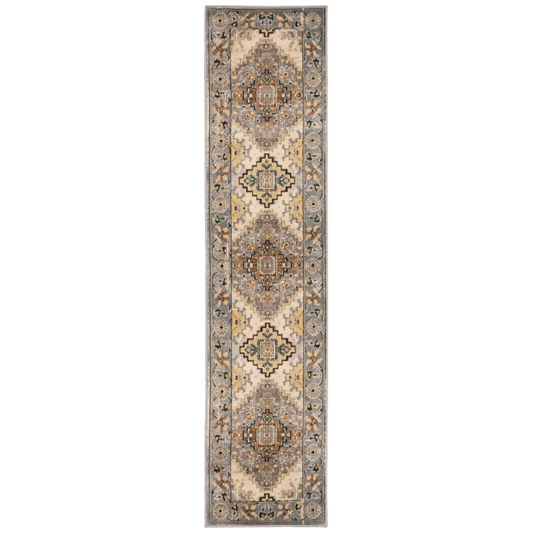 2’ x 8’ Gray and Beige Aztec Pattern Runner Rug - 4512822849133