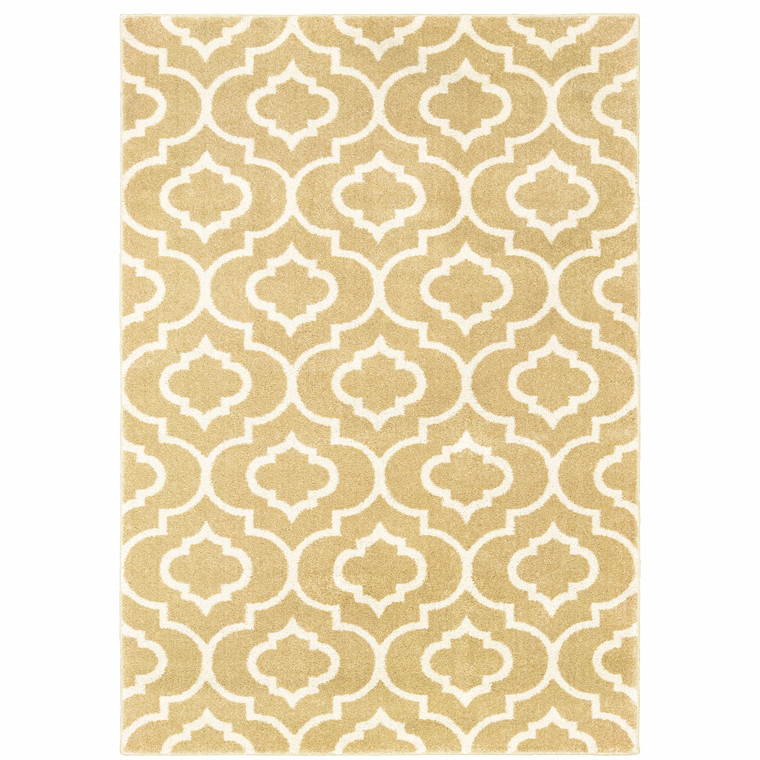 2' X 3' Gold And Ivory Geometric Power Loom Stain Resistant Area Rug - 606114599005