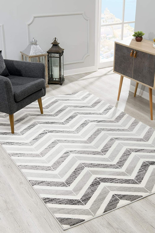 3’ X 8’ Gray Distressed Chevron Runner Rug - 808230041776