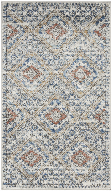 2' X 4' Blue And Ivory Southwestern Power Loom Non Skid Area Rug - 606114460848