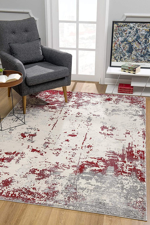 Homeroots Home Decor Red and Gray Modern Abstract Area Rug, Red and Gray, 4 x 6 Inch