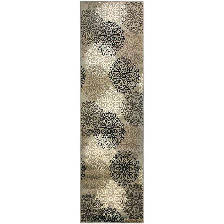 8' Blue And Gray Medallion Power Loom Stain Resistant Runner Rug - 606114030980