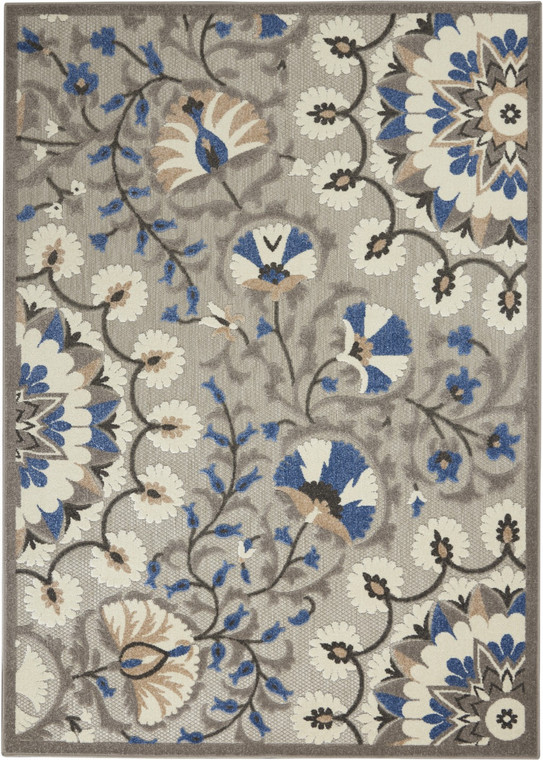 4’ x 6’ Gray and Blue Vines Indoor Outdoor Area Rug - 4512822812557