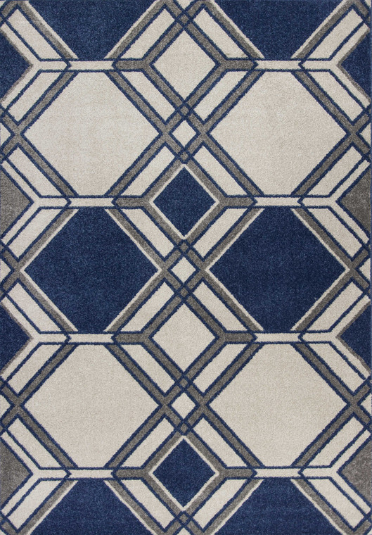 3' X 5' Blue Ivory And Gray Geometric Area Rug