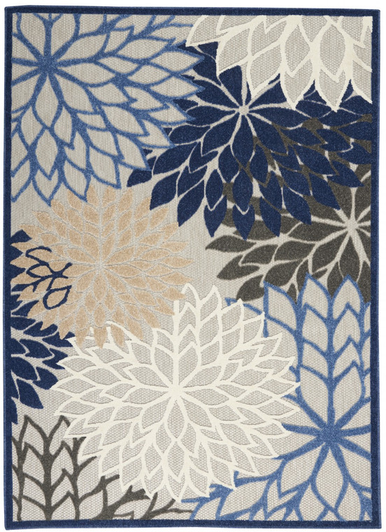 5' X 8' Blue And Gray Floral Indoor Outdoor Area Rug
