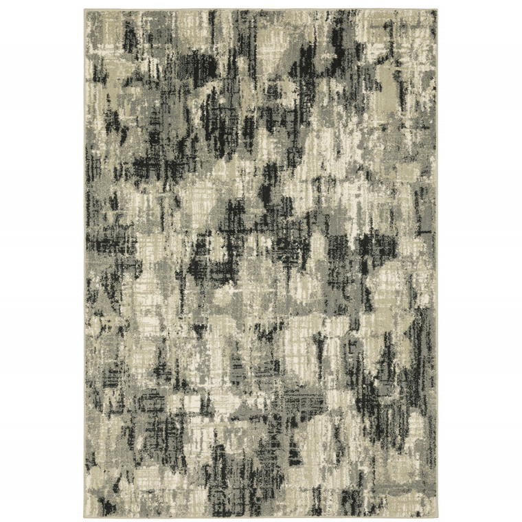 2' X 3' Grey Beige Charcoal And Blue Abstract Power Loom Stain Resistant Area Rug - 606114611080