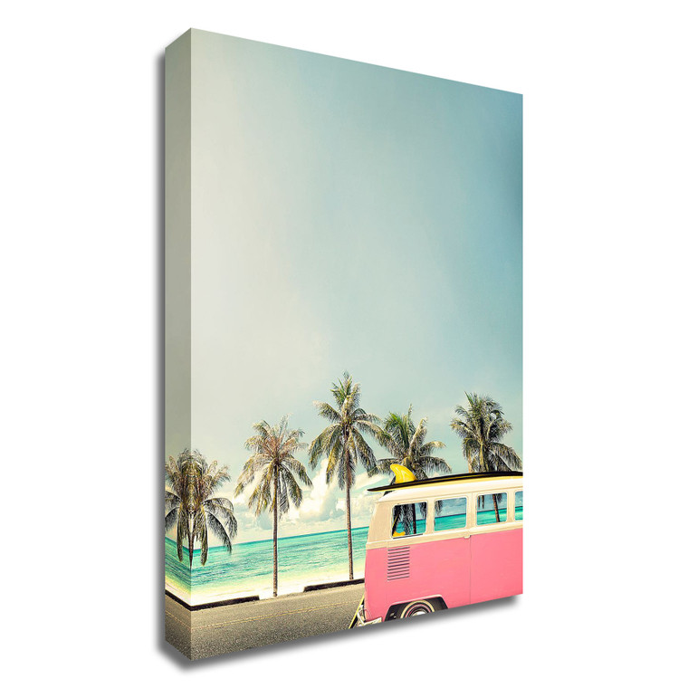 Surf Bus Pink Wrapped Canvas Print Wall Art - 606114490807