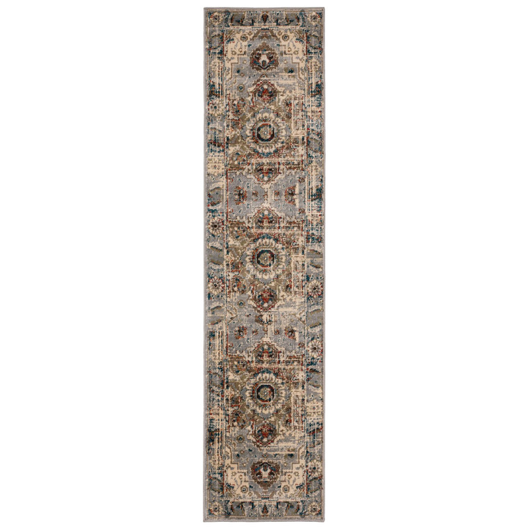 2’ x 8’ Gray and Rust Distressed Medallion Runner Rug - 4512822849157