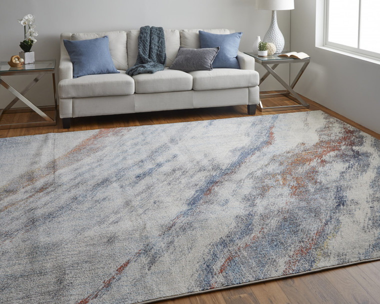 4' X 6' Ivory Orange And Blue Abstract Power Loom Stain Resistant Area Rug - 606114127123