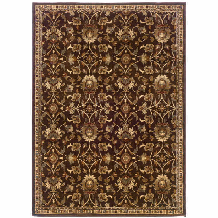 5' X 8' Brown Floral Power Loom Stain Resistant Area Rug - 606114591313