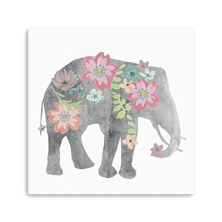 40" Floral Elephant Canvas Wall Art - 808230014824