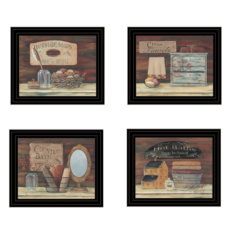 Homeroots Home Decor Set of Four Bathroom Collection 1 Black Framed Print Bathroom Wall Art, Black, Set of Four