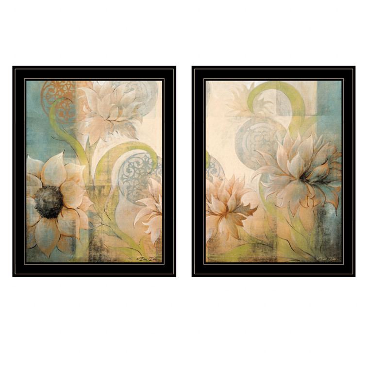 Homeroots Home Decor Set Of Two Meandering Flowers I And II, Black Framed, 2-Piece