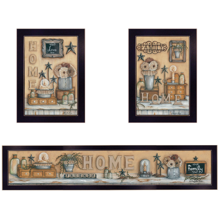 Homeroots Home Decor Set of Three Where Family and Friends Gather 1 Black Framed Print Wall Art, Black, Framed
