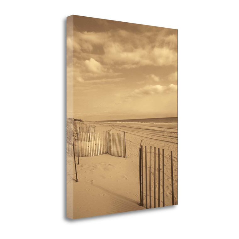26" Sepia Toned Beach Scene Giclee Print on Gallery Wrap Canvas Wall Art - 606114078296