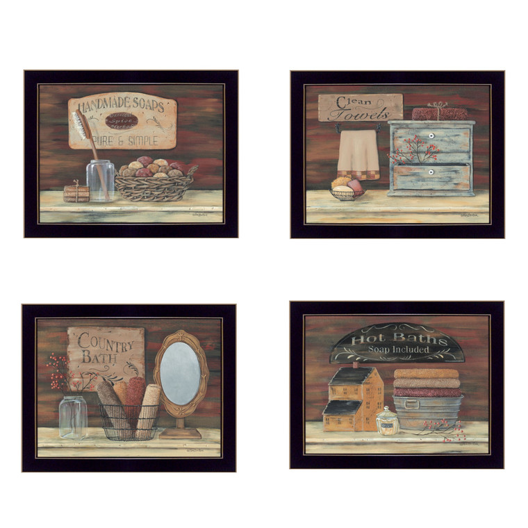 Homeroots Home Decor Set of Four Black Framed Prints, Bathroom Wall Art