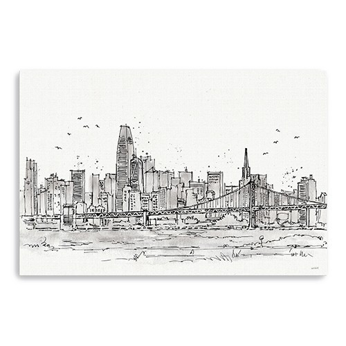 Homeroots Home Decor 36" Monochrome City Skyline Sketch Canvas Wall Art