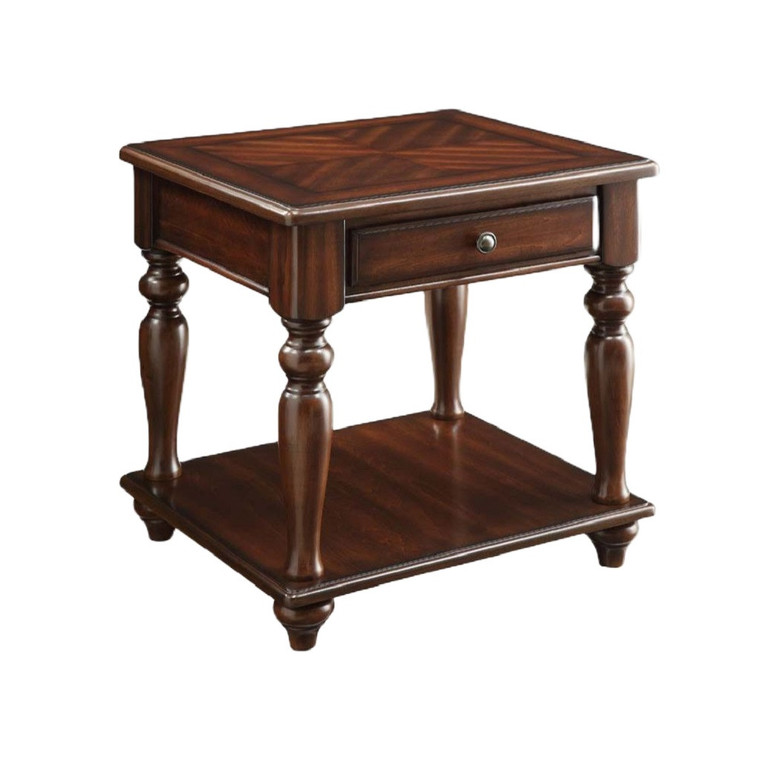 Homeroots Living Room 24" Rectangular End Table with Drawer and Shelf, Walnut
