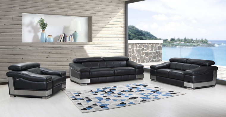 117" Modern Black Leather Sofa Set - 4512822746470