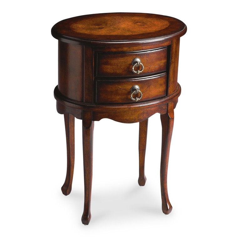 26" Dark Brown And Cherry Manufactured Wood Oval End Table With Two Drawers - 606114077701