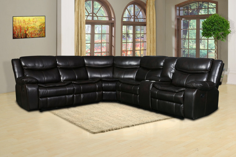 Espresso Brown Faux Leather Reclining Sectional Sofa - 4512839469942