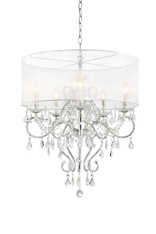 Homeroots Lighting Glam Silver Faux Crystal Hanging Ceiling Lamp with See Thru Shade, Silver Finish