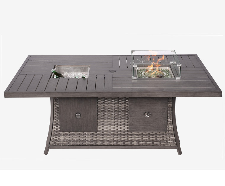 Gray Wicker Outdoor Gas Fire Pit Table with Ice Bucket - 606114000006